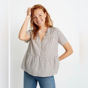 Madewell Blouse Size XL- Seamed Popover Top in Dunfield Stripe
